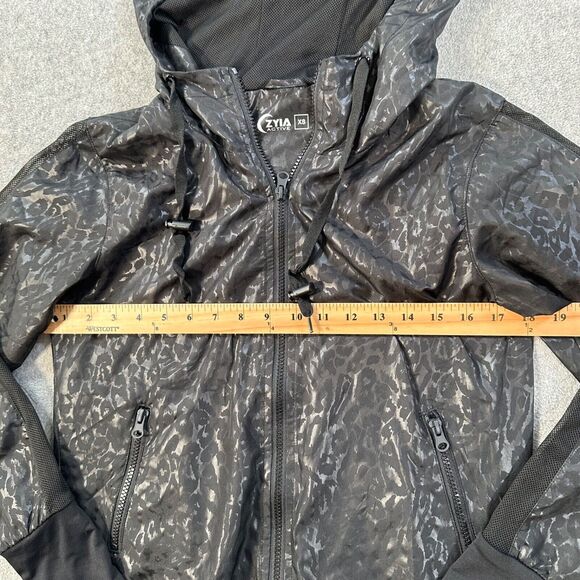 Zyia Active Black Leopard Hooded Windbreaker Bomber Jacket Womens X-Small Zip Up - Picture 7 of 9